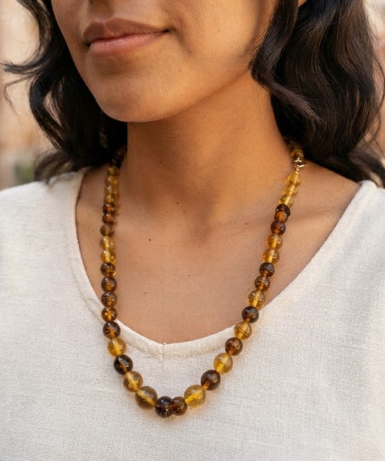 Chiapas Amber Necklace | 10mm Round Beads | 55cm | Mexican Jewelry