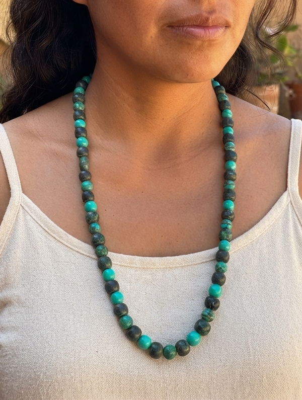 Guatemalan Jade Inspired | Serpentine & Turquoise Beads Necklace | Mayan Pre-Columbian Style