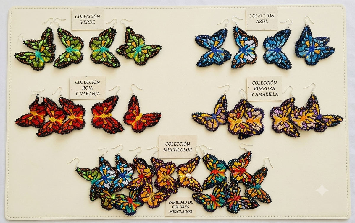 Huichol Butterfly Earrings | Chaquira Beaded Handmade | Monarch Butterfly | Mexican Indigenous Jewelry