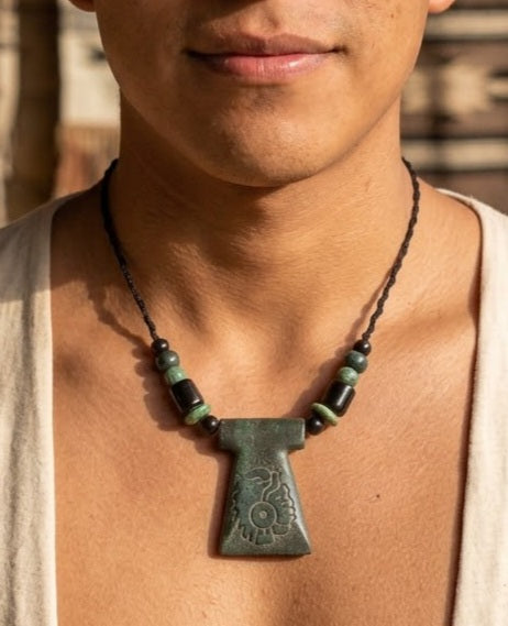 Aztec Eagle Warrior Pendant | Cuauhtli | Serpentine Stone Guatemalan Jade Style | 70mm | Mayan Jewelry