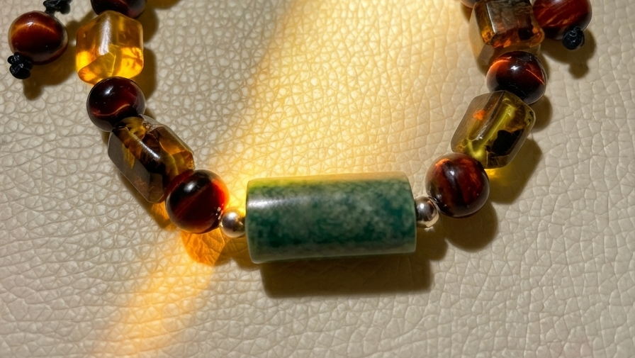 Guatemalan Jade & Mexican Amber Bracelet – Red Tiger Eye & Volcanic Stone | Mayan Jewelry