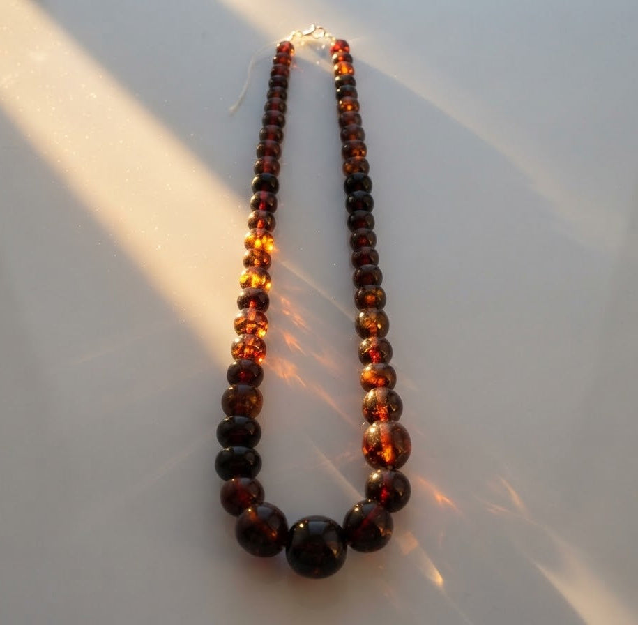 Rare Red Chiapas Amber Necklace | Graduated Beads up to 15mm | One of a Kind