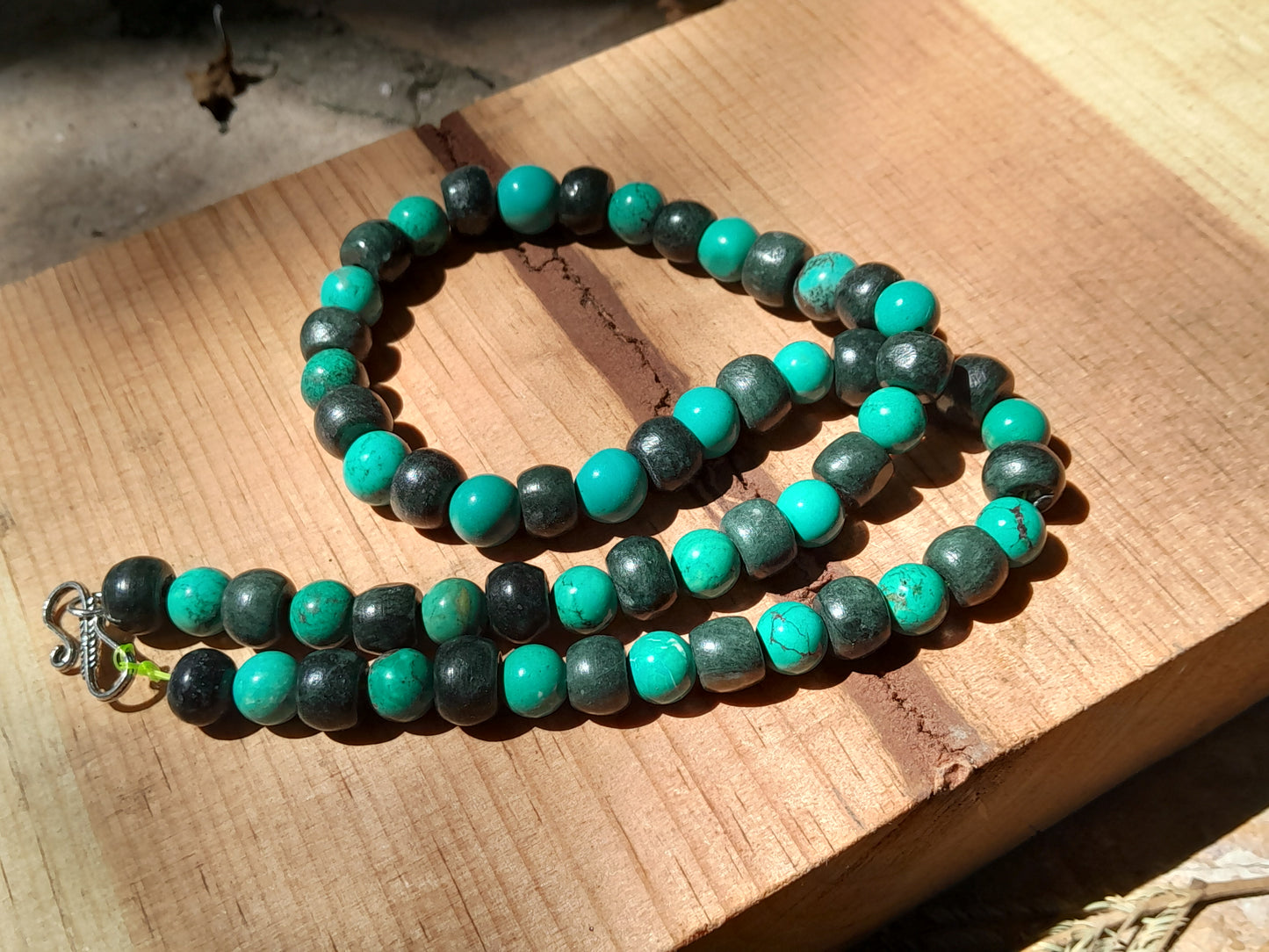 Mayan Jewelry Necklace like Ancient Guatemalan Jade style with serpentine & turquoise beads - Precolombian style