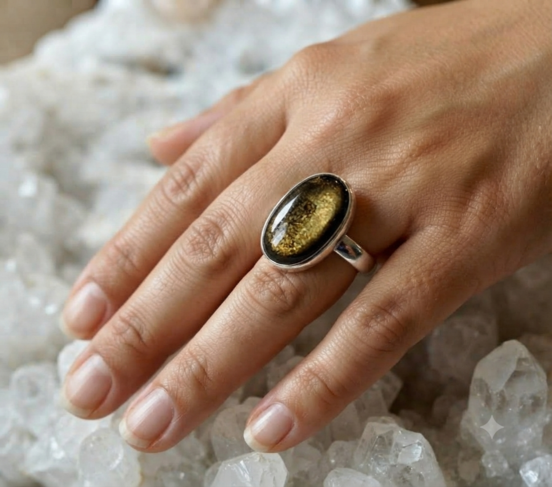 Golden Obsidian Oval Ring – Adjustable Alpaca Silver Setting | Mexican Artisan Jewelry