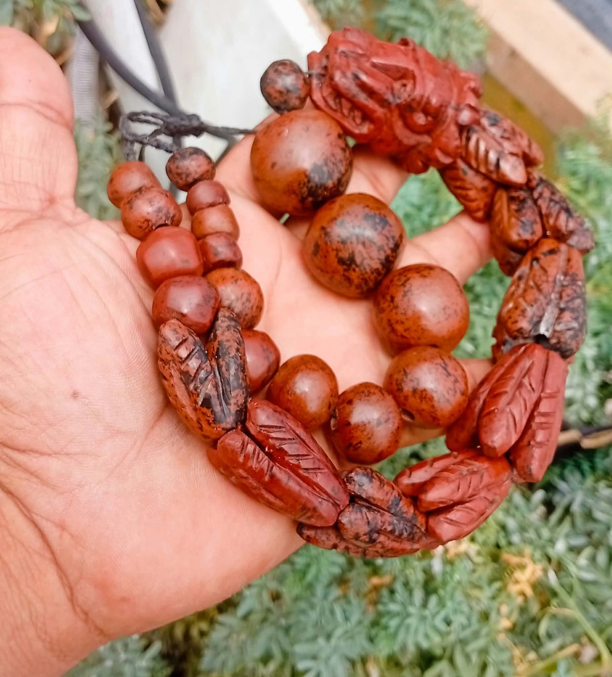 Quetzalcoatl Kukulkan Feathered snake Pendant Necklace I Mahogany Obsidian carved stone & Beads | Mayan Aztec Jewelry