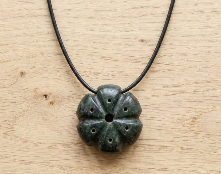 Peyote Pendant | Guatemalan Jade Style Serpentine Stone | Hikuri Sacred Mexican Cactus | Handcrafted Jewelry