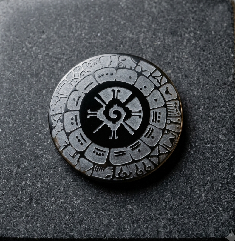 Pendentif Hunab Ku Quinconx - Véritable obsidienne noire mexicaine - Bijoux mayas - Précolombiens mexicains