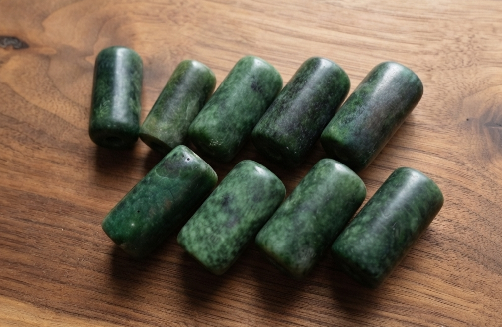 Perles de jade guatémaltèque vert foncé style Maya, tubes serpentins pour la fabrication de bijoux