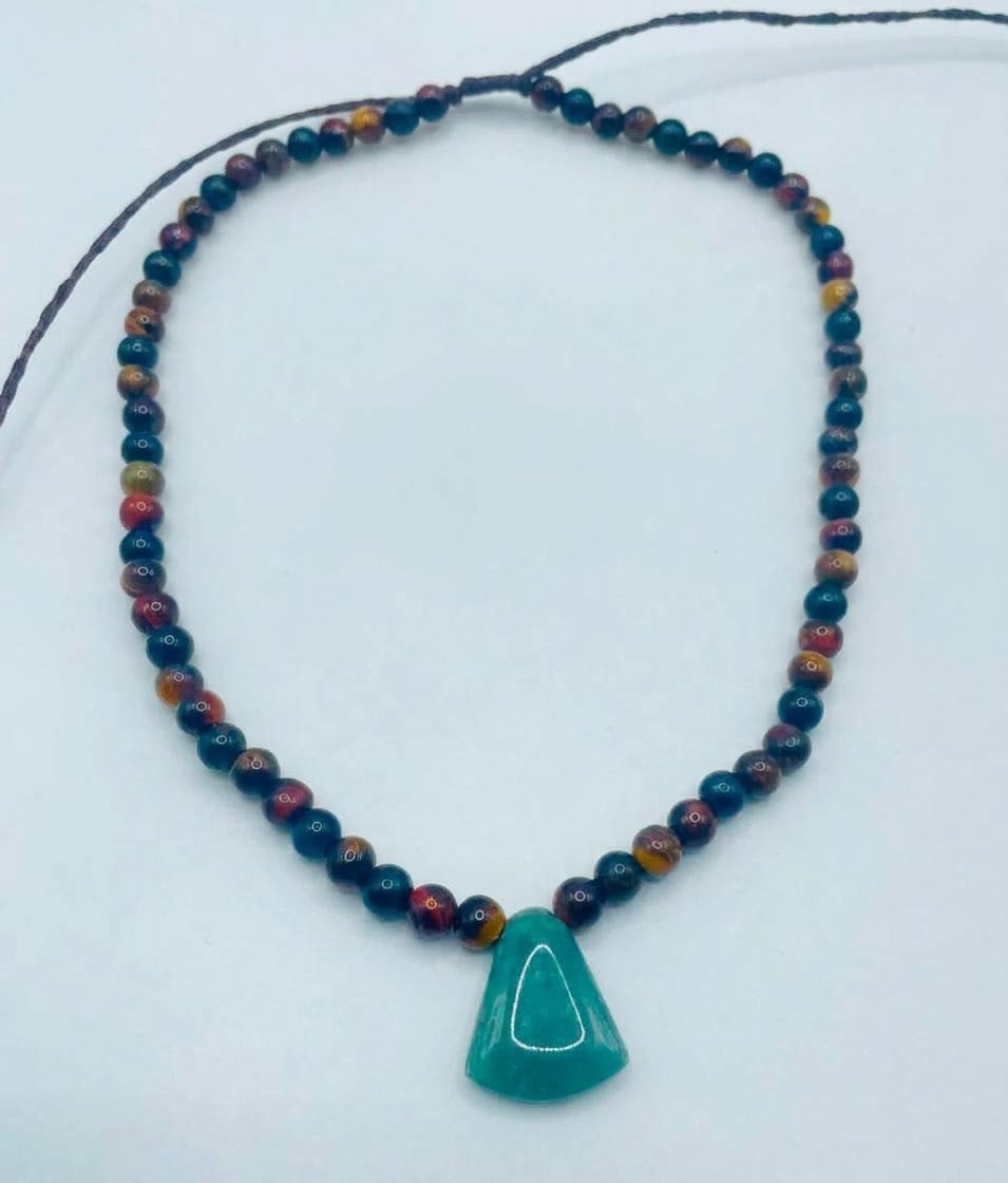 Guatemalan Jade Pendant Necklace | Tiger Eye Beads | Mayan Handcrafted Jewelry
