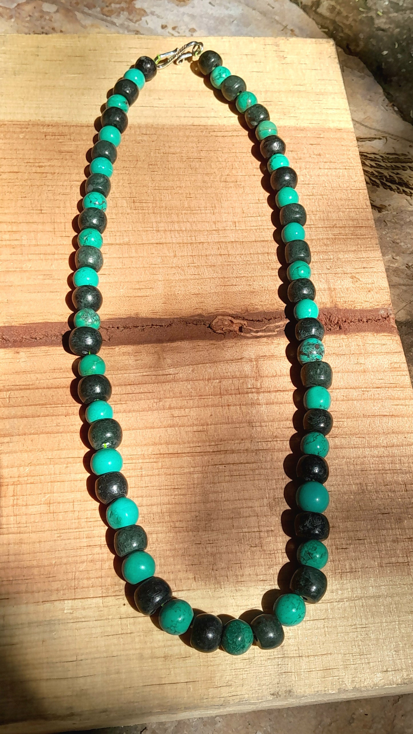 Mayan Jewelry Necklace like Ancient Guatemalan Jade style with serpentine & turquoise beads - Precolombian style