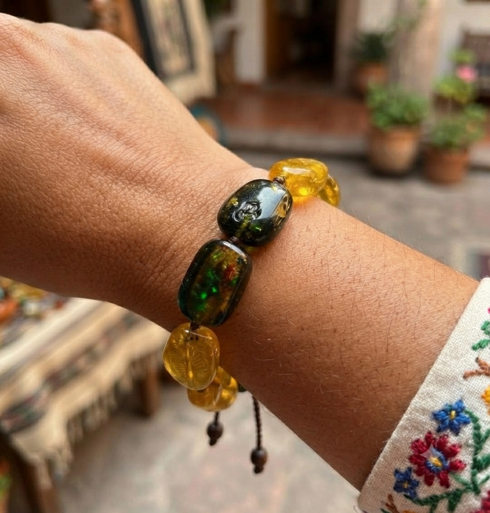 Pulsera de cuentas de ámbar mexicano | Ámbar de Chiapas | Joyería maya artesanal