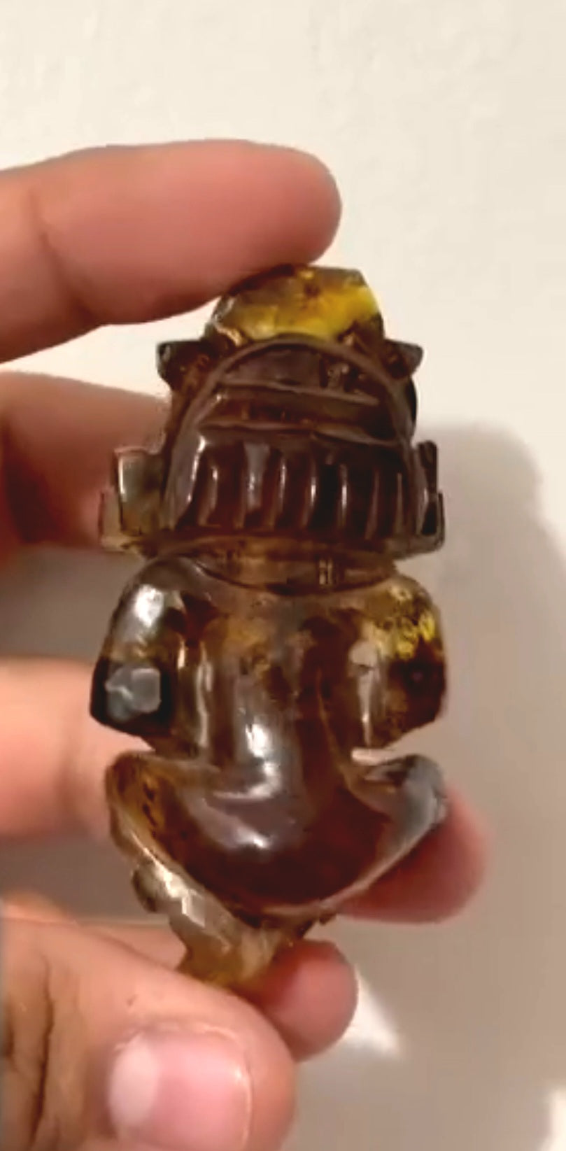 Tlaloc Amber Pendant | 65mm Hand-Carved Mexican Amber | Aztec Rain God Jewelry