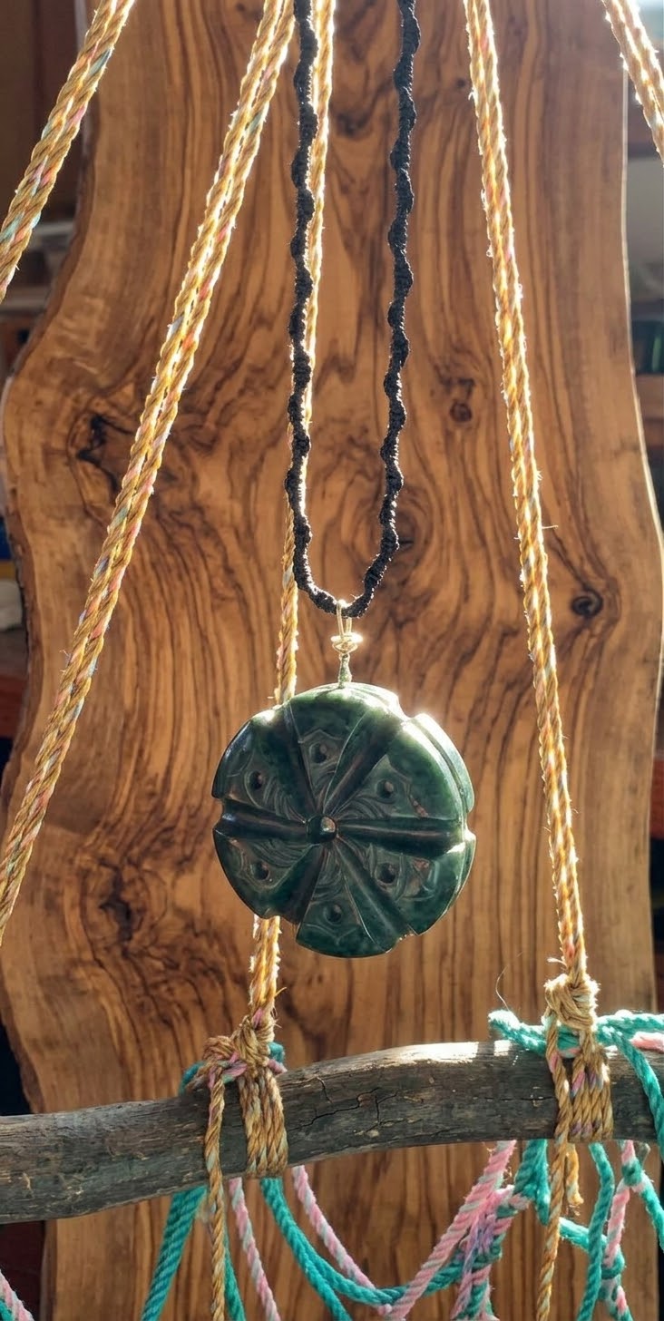 Peyote Pendant | Guatemalan Jade Style Serpentine Stone | Hikuri Sacred Mexican Cactus | Handcrafted Jewelry