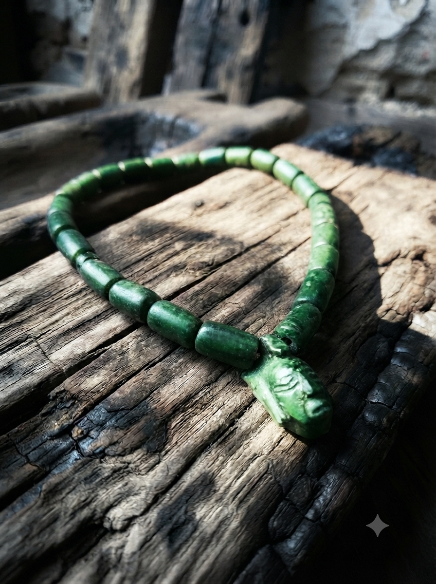 Pakal Pendant Choker Necklace | Serpentine Beads | Mayan Pre-Columbian | Custom Length