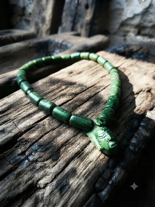 Pakal Pendant Choker Necklace | Serpentine Beads | Mayan Pre-Columbian | Custom Length