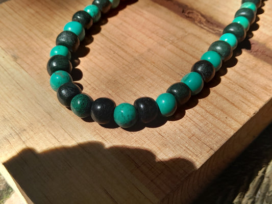 Mayan Jewelry Necklace like Ancient Guatemalan Jade style with serpentine & turquoise beads - Precolombian style