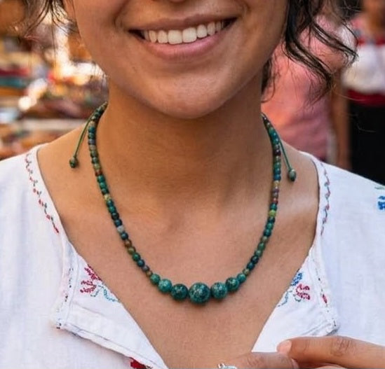Collar de Jade Guatemalteco | Cuentas de Ágata Musgosa | Joyería Maya Hecha a Mano