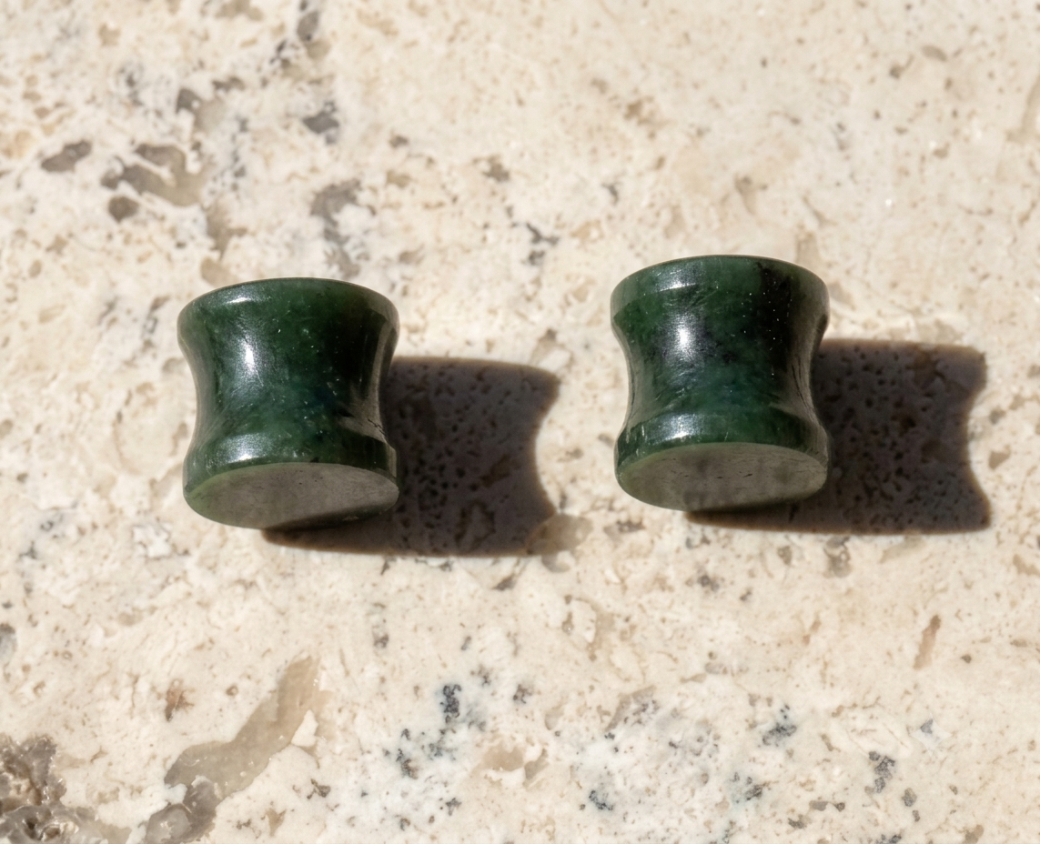 Ear Plugs | Guatemalan Jade Style Serpentine | Mayan Pre-Columbian | Mexican Body Jewelry