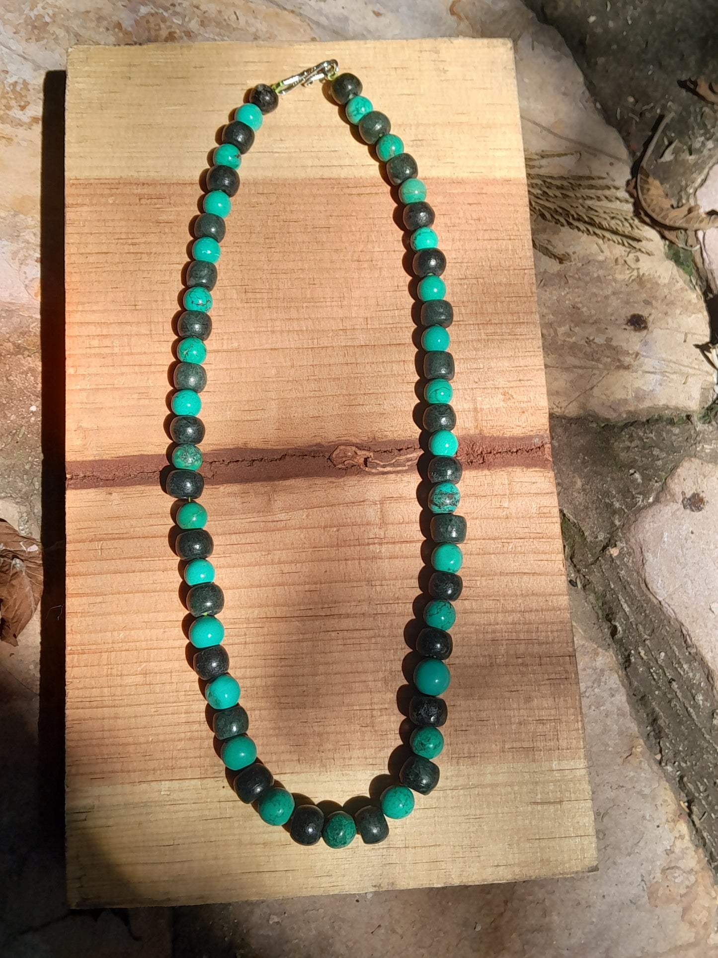 Mayan Jewelry Necklace like Ancient Guatemalan Jade style with serpentine & turquoise beads - Precolombian style
