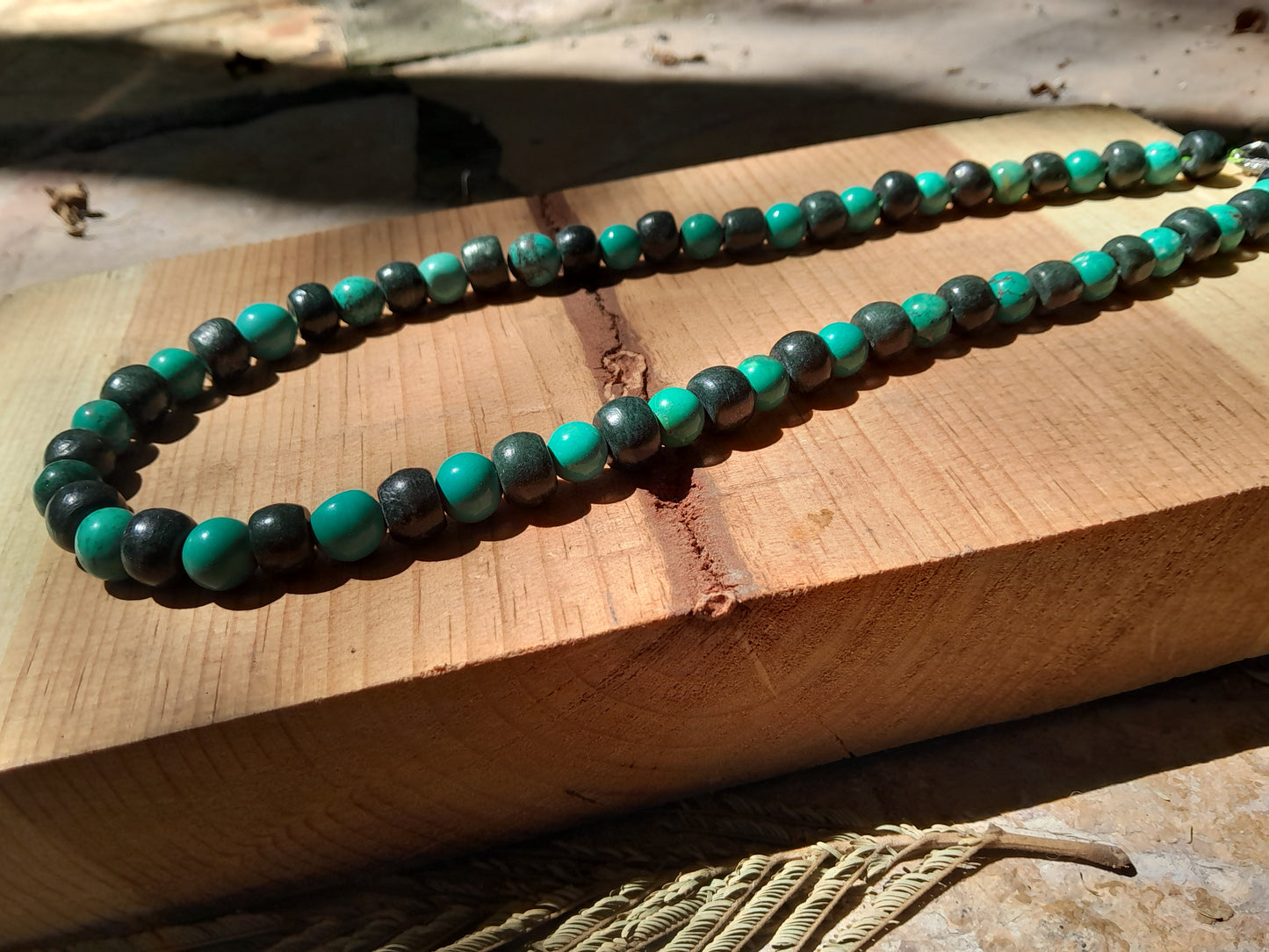 Mayan Jewelry Necklace like Ancient Guatemalan Jade style with serpentine & turquoise beads - Precolombian style