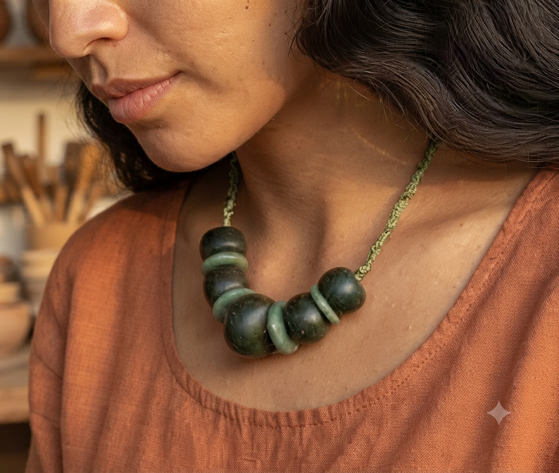 Choker Necklace | Guatemalan Jadéite & Serpentine Beads | Mayan Jewelry for Women | Pre-Columbian Style