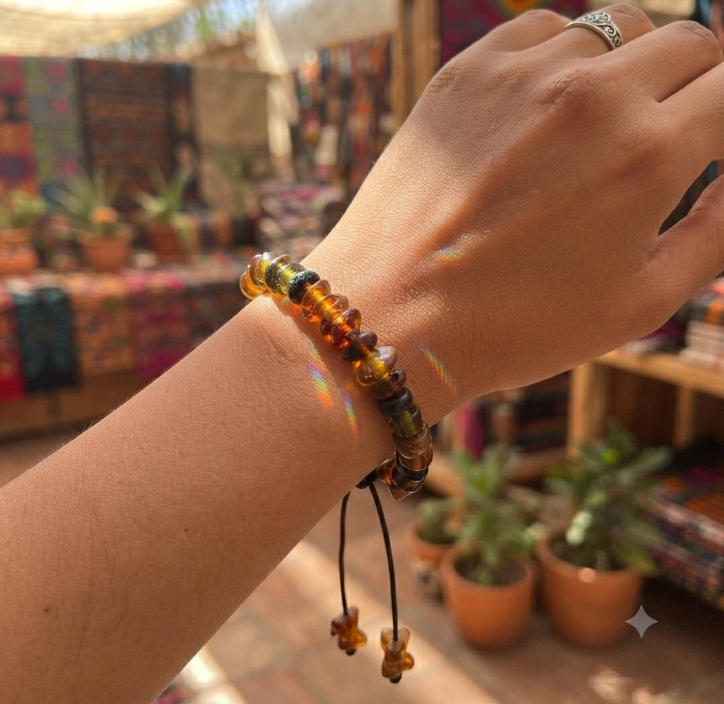 Bracelet de perles d'ambre du Mexique II | Ambre de Chiapas | Bijoux mayas faits à la main