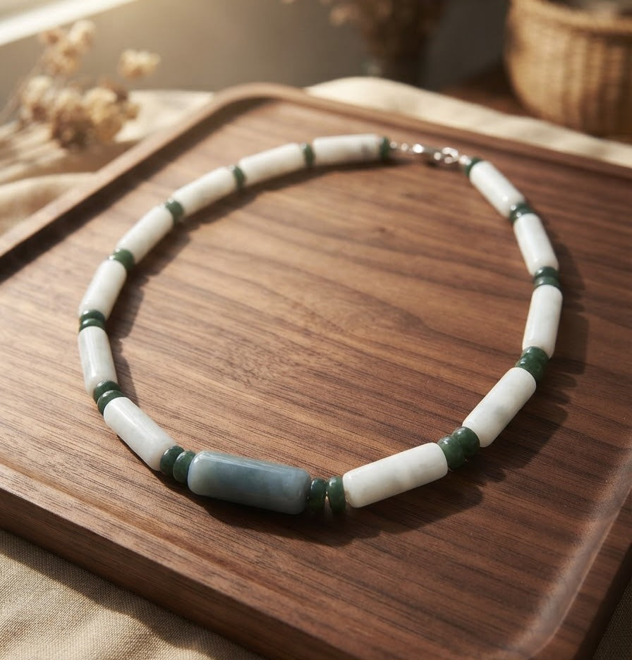 Lila Guatemalan Jade Tube Beads x2 | 35mm - 8mm diameter | Authentic Jade | Mayan Jewelry Making Supplies
