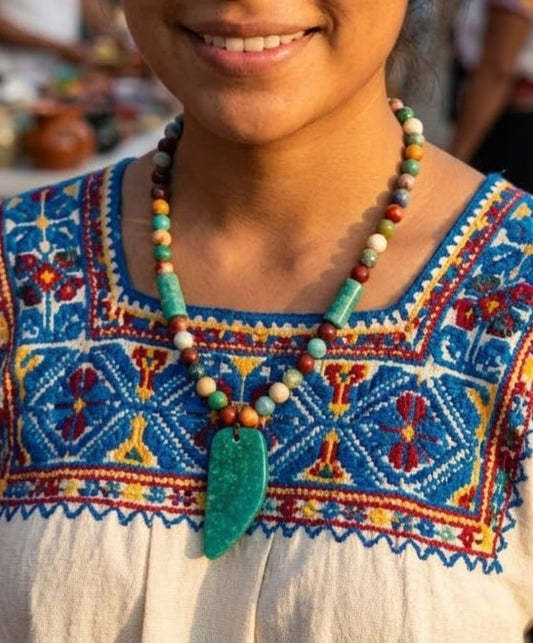Guatemalan Jade Pendant Necklace | Agate Beads & Jade Tubes | Mayan Handcrafted Jewelry
