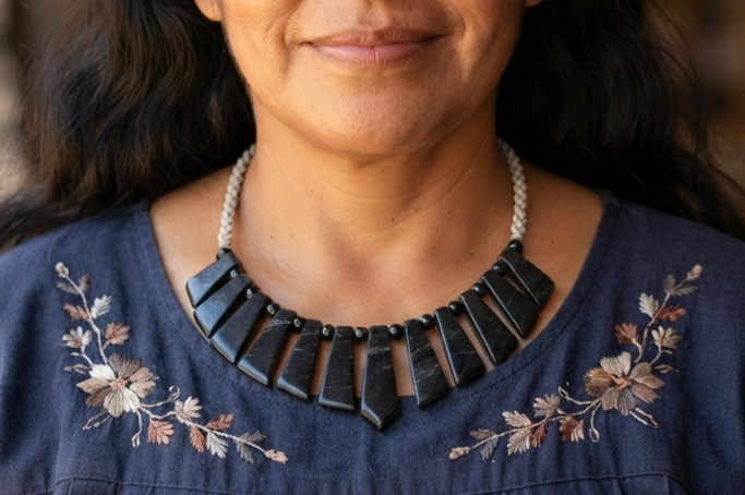 Guatemalan Black Jade Necklace | Mayan Pre-Columbian Style | Artisan Jewelry from Chiapas