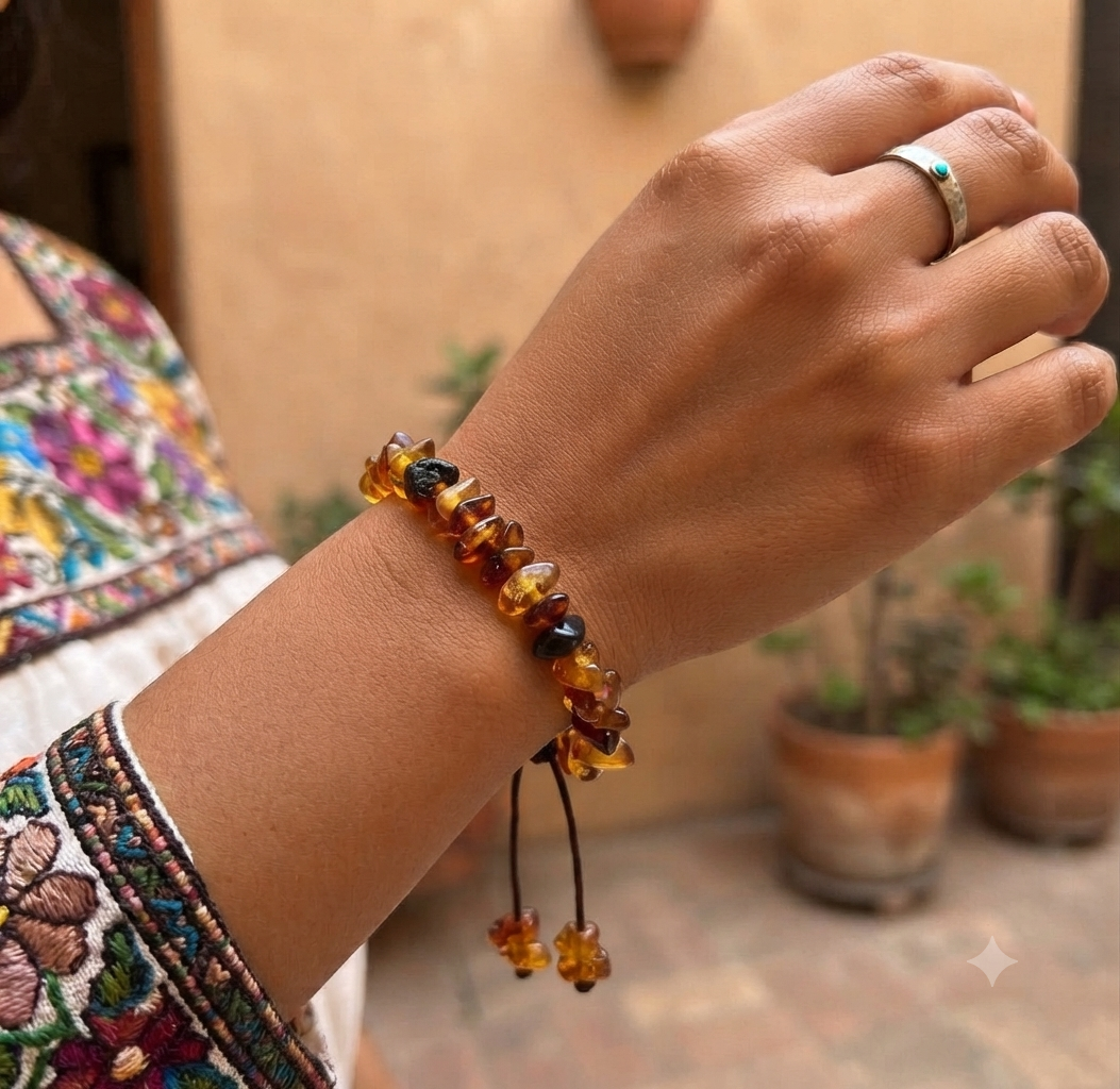 Bracelet en perles d'ambre mexicain III | Ambre du Chiapas | Bijoux mayas faits main
