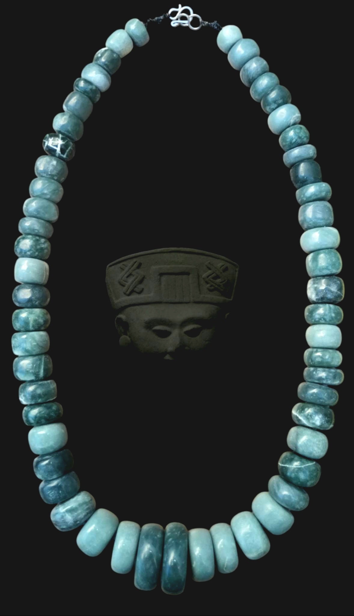 Guatemalan Jade Necklace | Guatemalita Jadeite Crescent Beads | artesanal craftsmanship Rare Mayan Pre-Columbian Jewelry