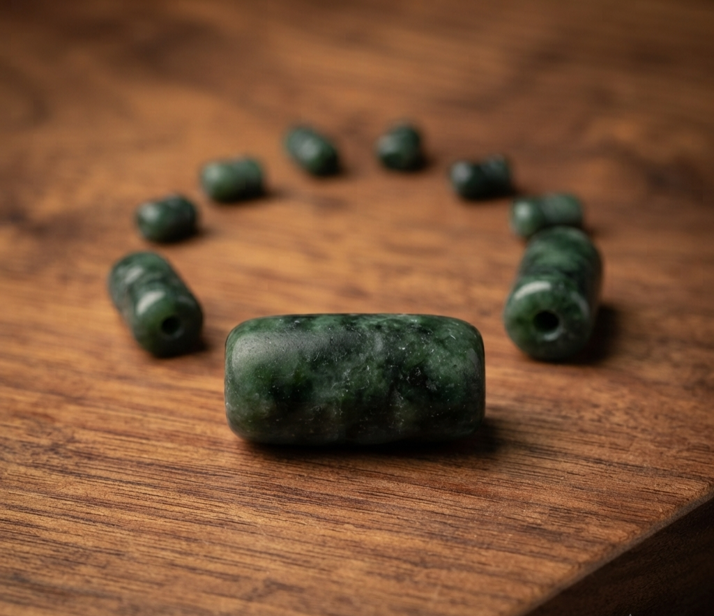 Perles de jade guatémaltèque vert foncé style Maya, tubes serpentins pour la fabrication de bijoux