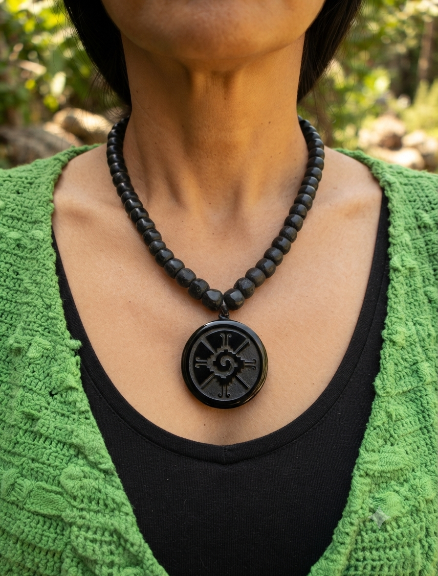 Hunab Ku colgante de obsidiana collar de cuentas de jade maya jade guatemalteco joyería maya mexicana