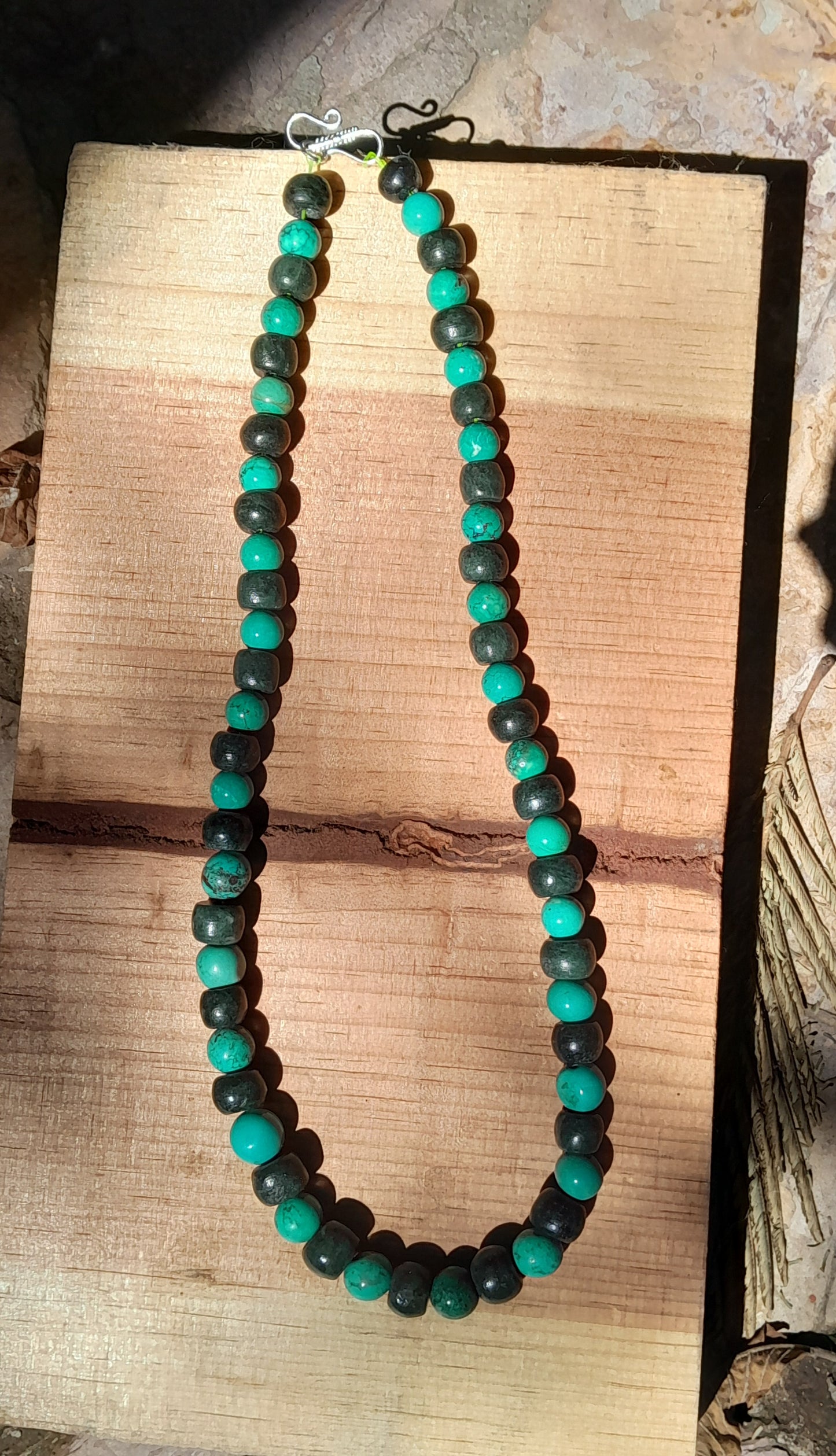 Mayan Jewelry Necklace like Ancient Guatemalan Jade style with serpentine & turquoise beads - Precolombian style